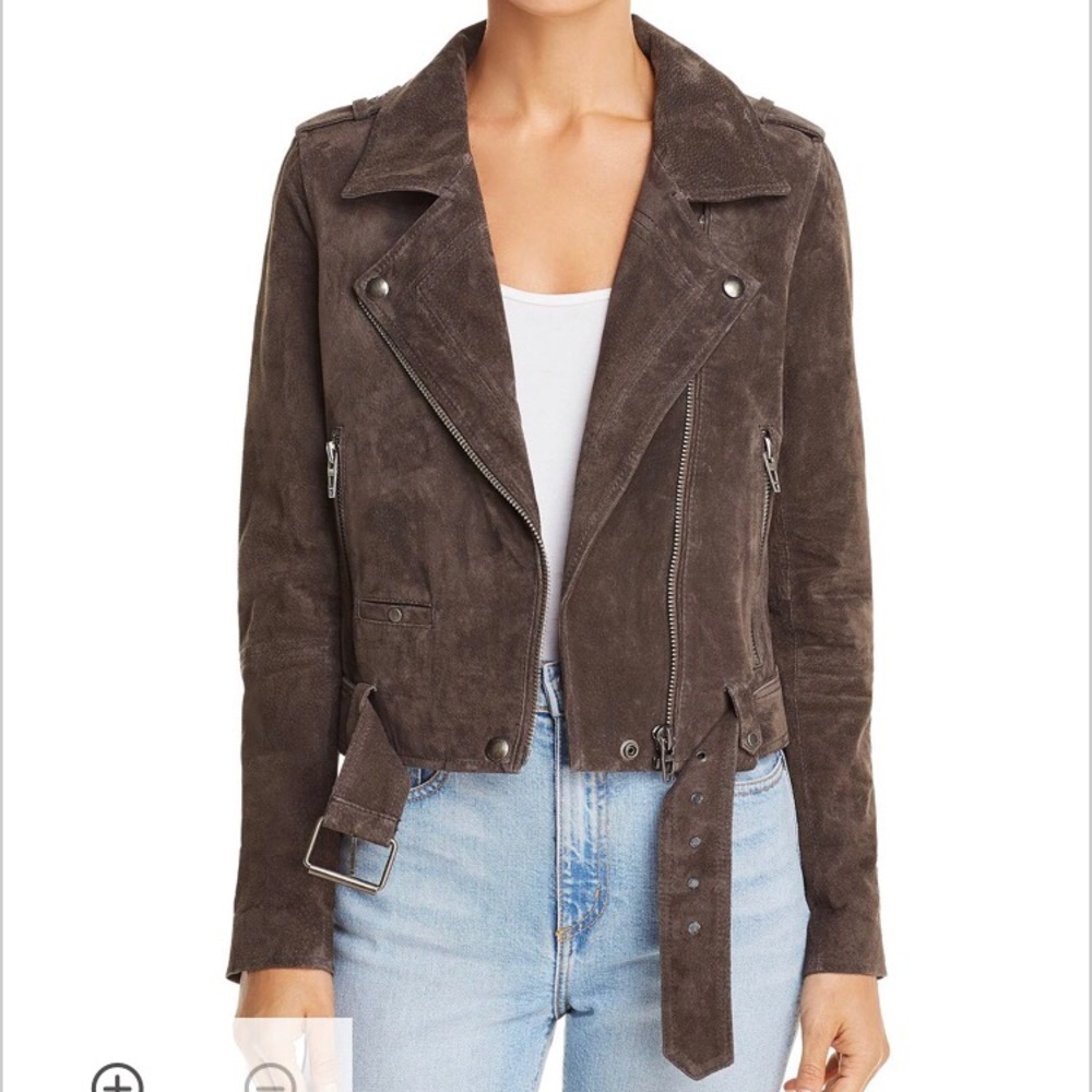 Blank NYC suede moto jacket. Color is French grey
